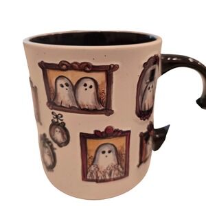 Cobwebs & Cauldrons Ghost Portraits Halloween Coffee Mug Black White Ceramic